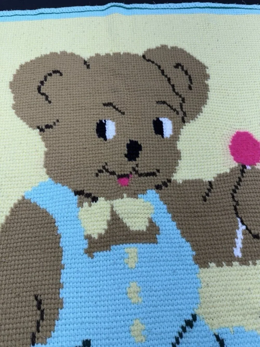 Handmade Crochet Baby Bear Lollypop Afghan Blanket Blue Yellow 34